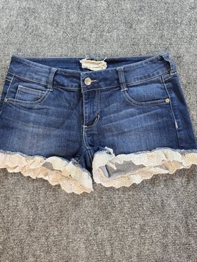 Altar’d State Lace Trim Denim Shorts Womens 28 Dark Wash Boho Festival